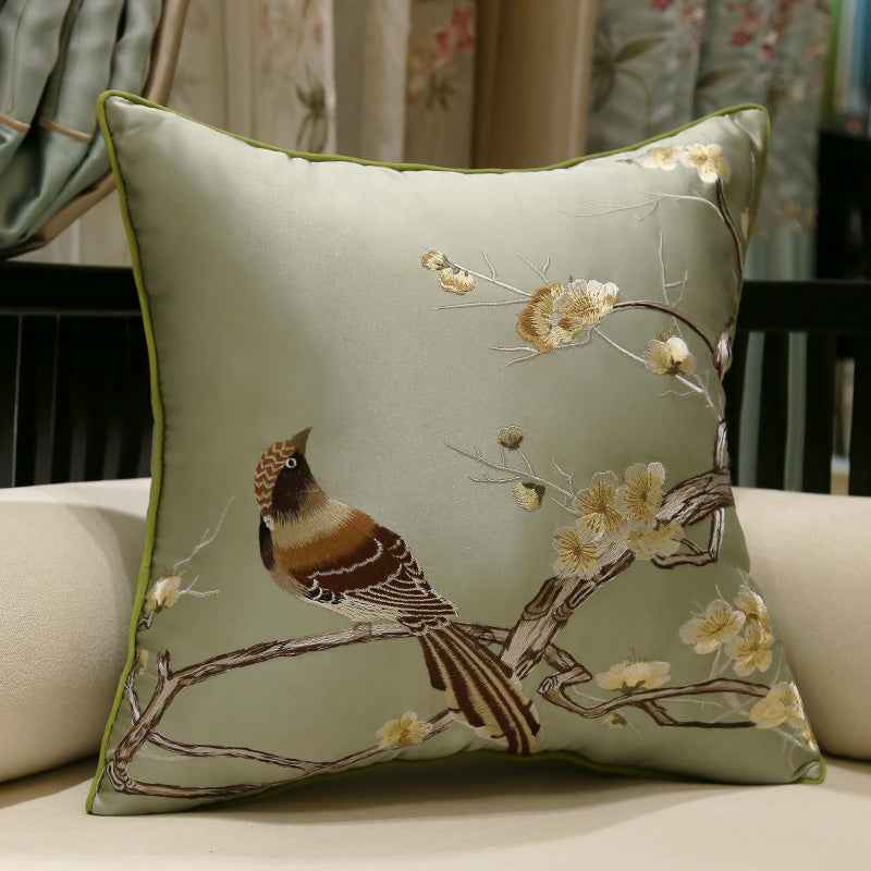 Chinese Mahogany Sofa Throw Cushions with Plants and Flowers